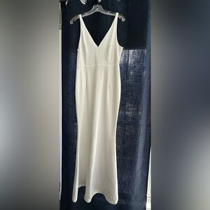 V neck sleeveless white formal dress